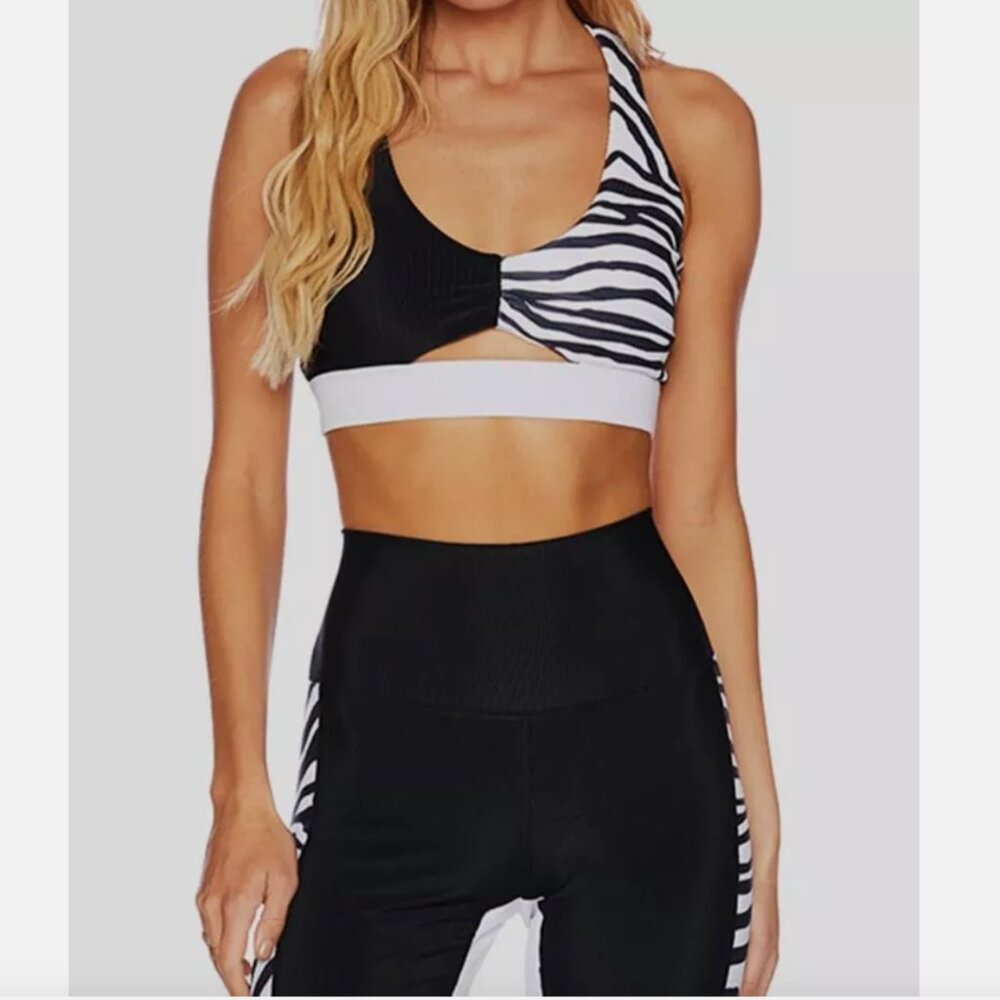 NWT Beach Riot Zebra Colorblock Ribbed Mila Bra